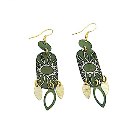 Boucles d'oreilles laiton doré et kaki
