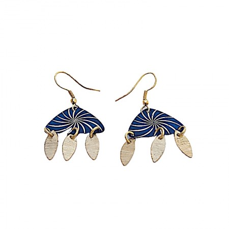 Boucles d'oreilles triangle laiton bleu et doré