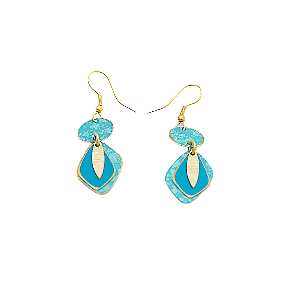Boucles d'oreilles laiton doré et turquoise