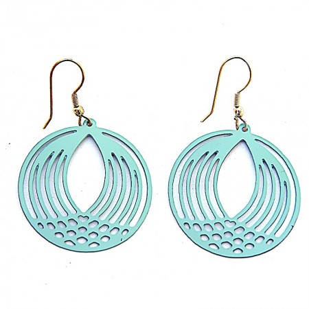 Boucles d'oreilles cercles ajouré laiton turquoise