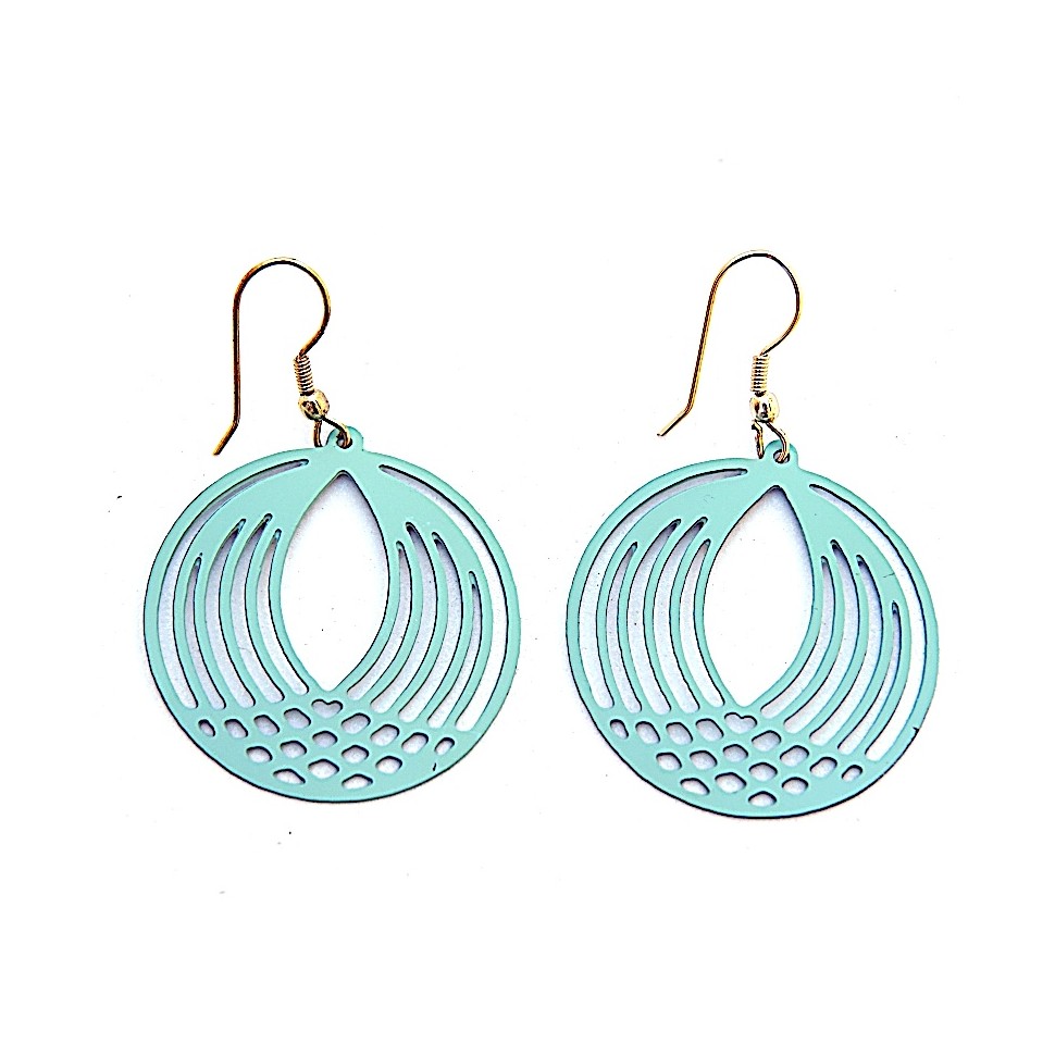 Boucles d'oreilles cercles ajouré laiton turquoise
