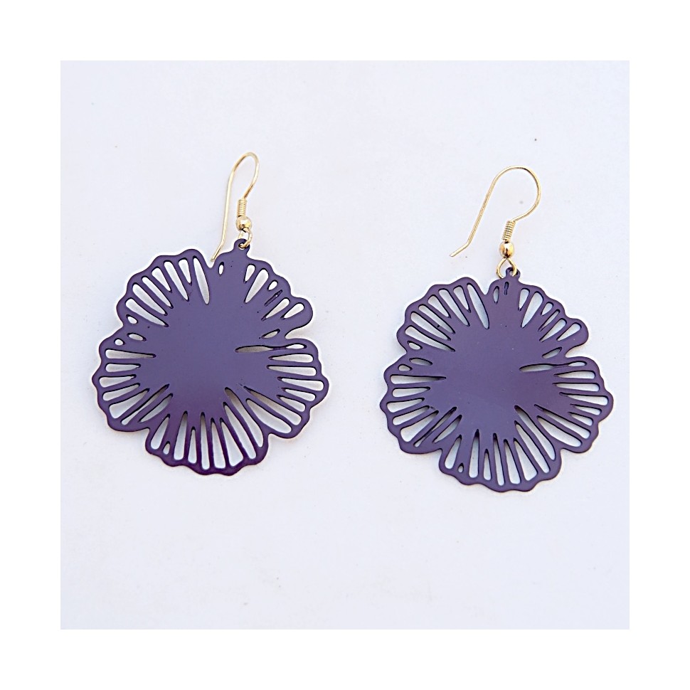 Boucles d'oreilles fleur laiton violet
