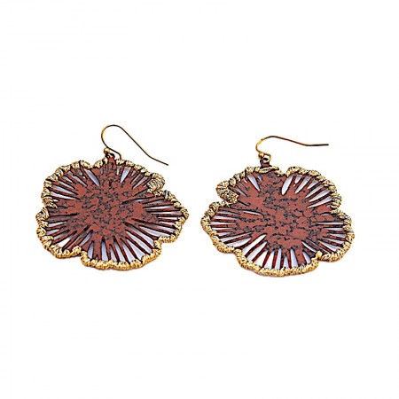 Boucles d'oreilles fleurs laiton rouge et doré