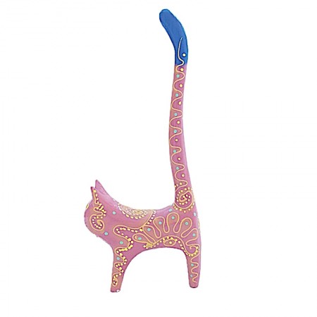 Chat rose porte bagues bois albizia