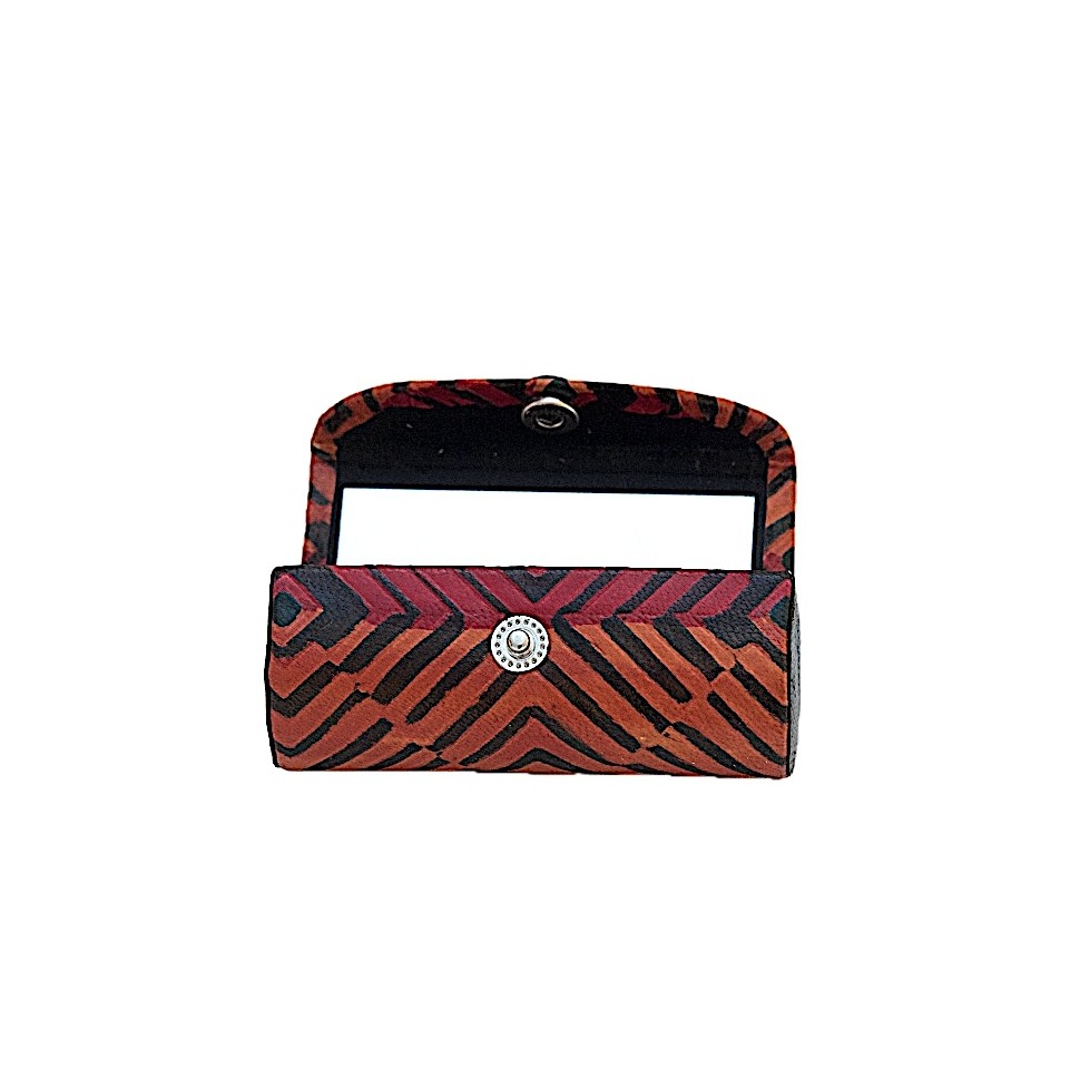 Etui rouge à lèvres cuir losanges