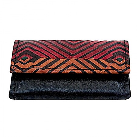 Porte monnaie et cartes en cuir caprin losanges