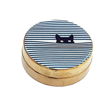 Boîte ronde laiton et résine motif chat