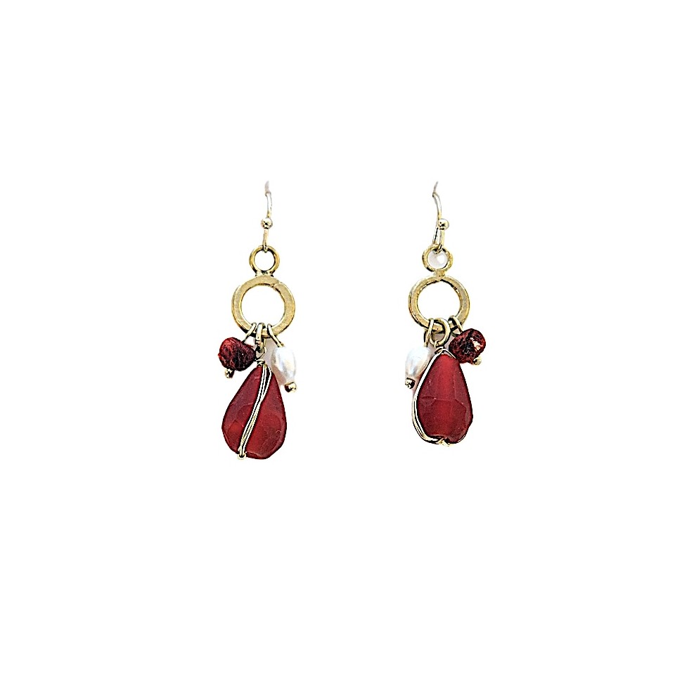 Boucles d'oreilles laiton doré et perles de verre
