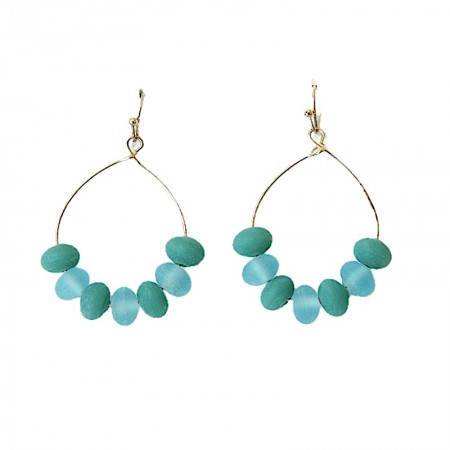 Boucles d'oreilles cercles laiton doré et perles de verre