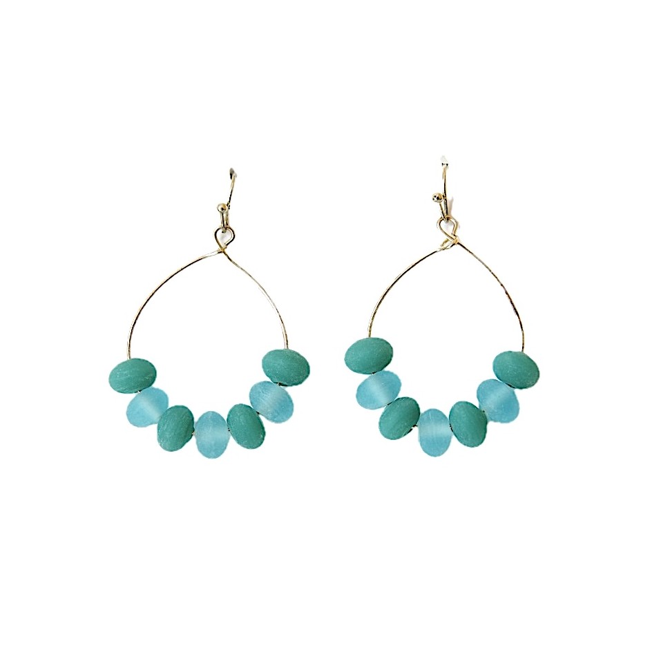 Boucles d'oreilles cercles laiton doré et perles de verre