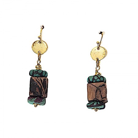 Boucles d'oreilles laiton et sari recyclé