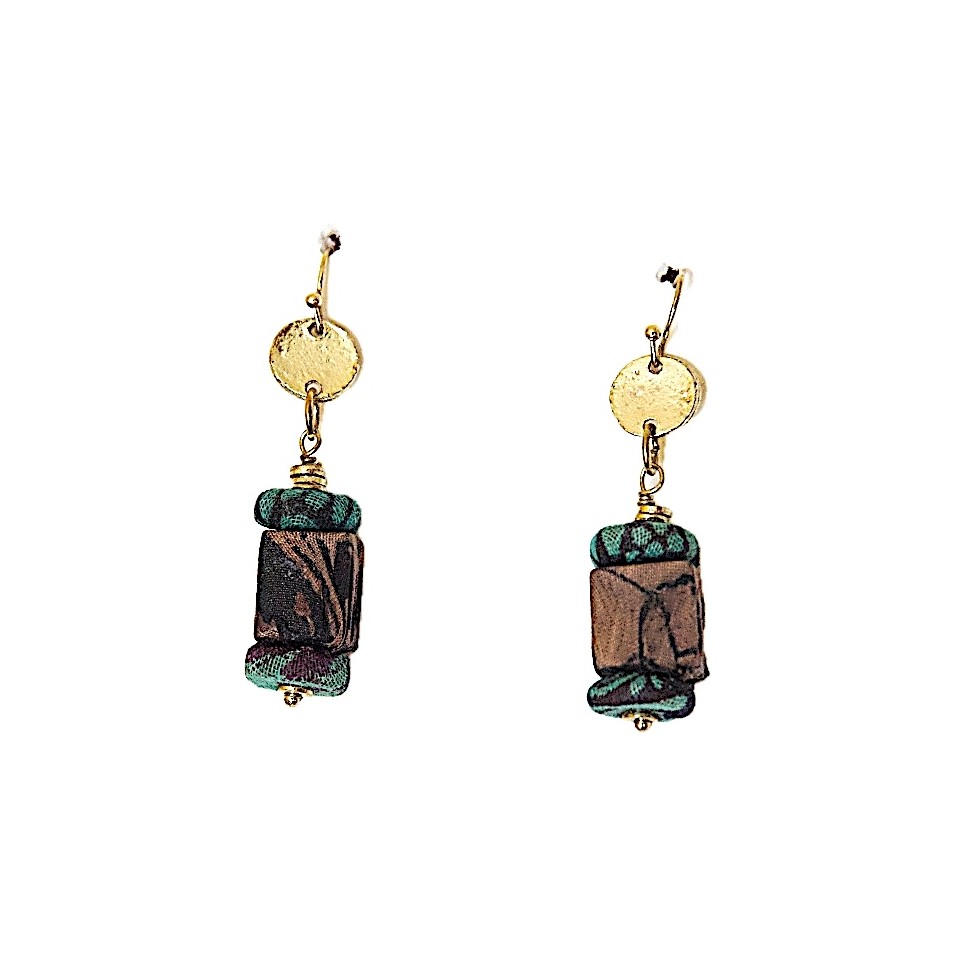 Boucles d'oreilles laiton et sari recyclé