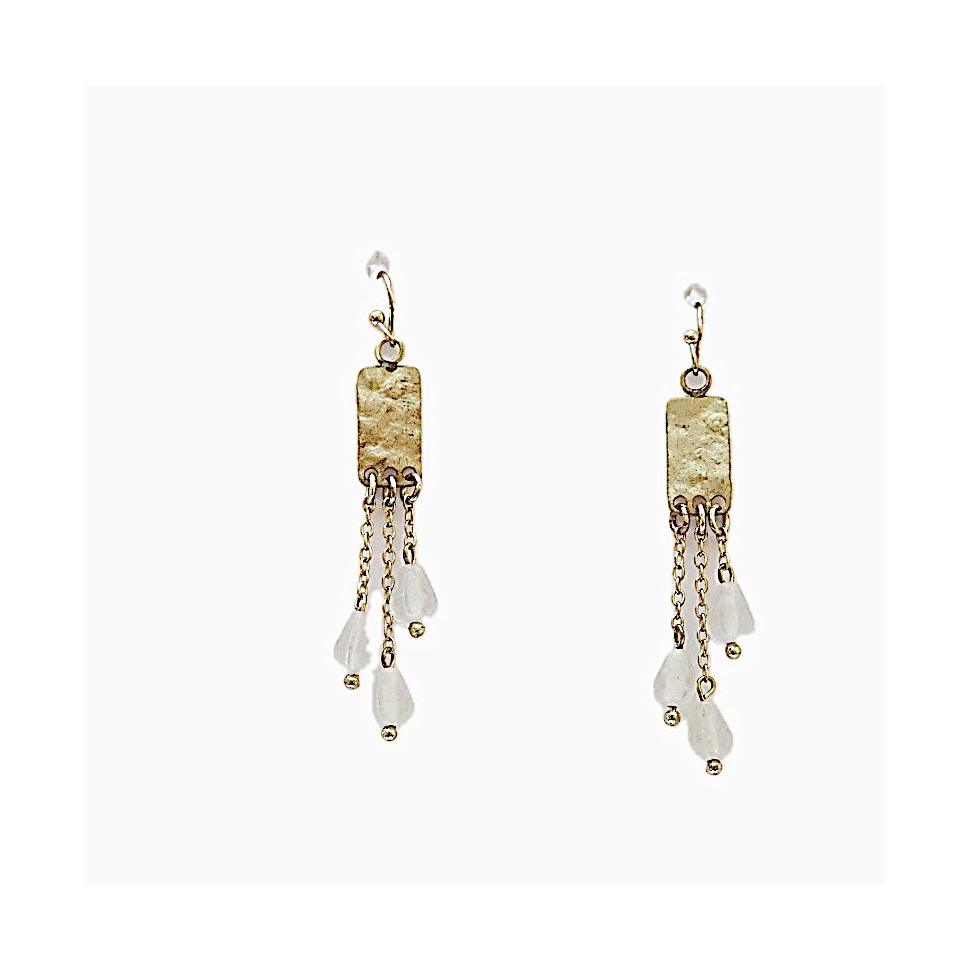 Boucles d'oreilles laiton doré et  3 perles de verre