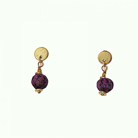 Boucles d'oreilles laiton et bille sari recyclé