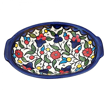 Plat ovale céramique avec poignées fleurs multicolores