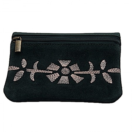 Porte monnaie cuir suédé vert