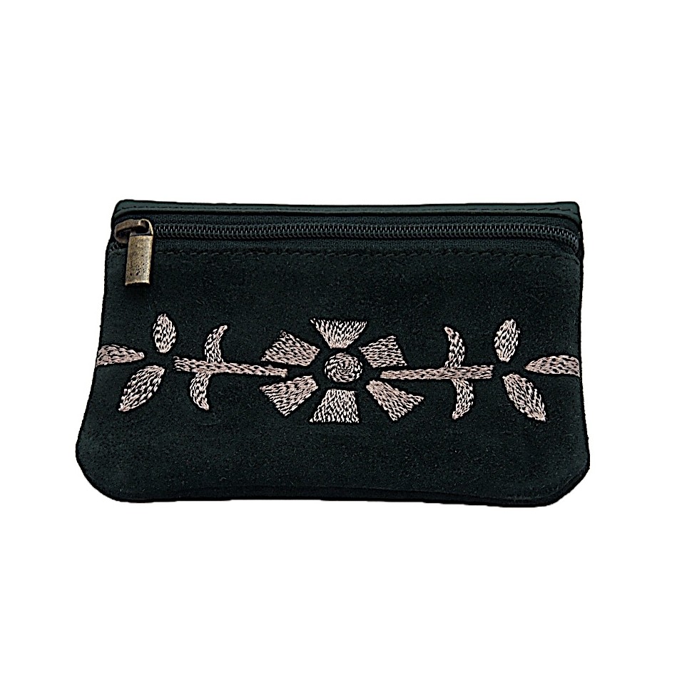 Porte monnaie cuir suédé vert