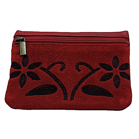 Porte monnaie cuir suédé rouge