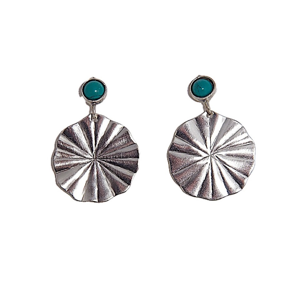 Boucles d'oreilles turquoise et rond laiton argenté