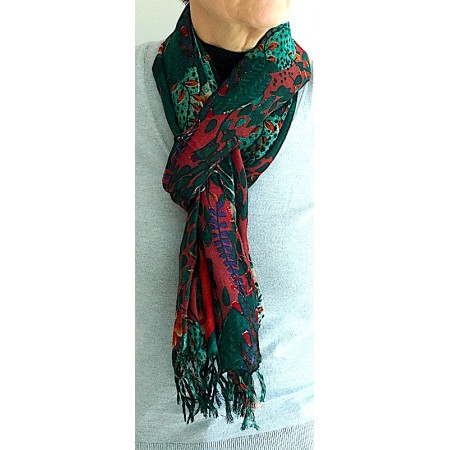 Echarpe laine tissée rouge et verte